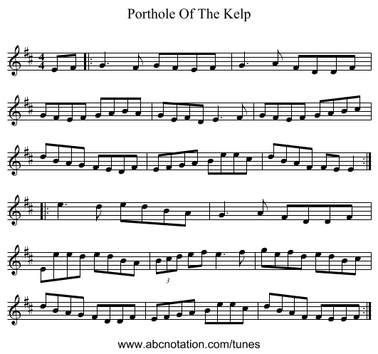 Porthole Of The Kelp - staff notation