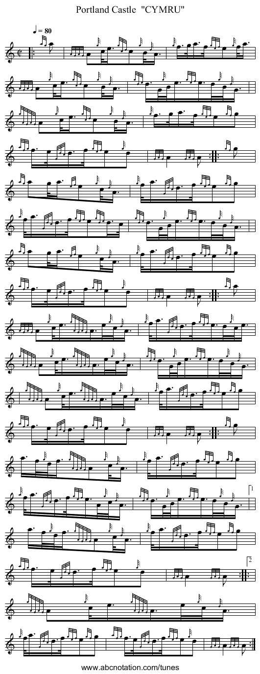 Portland Castle CYMRU - staff notation