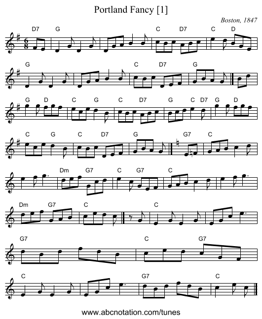 Portland Fancy [1] - staff notation