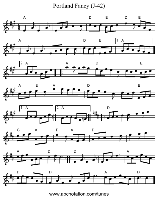Portland Fancy (J-42) - staff notation