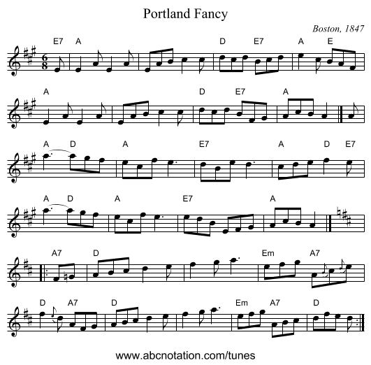 Portland Fancy - staff notation