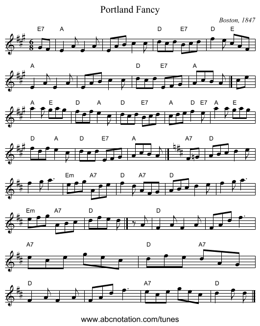 Portland Fancy - staff notation
