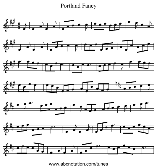 Portland Fancy - staff notation