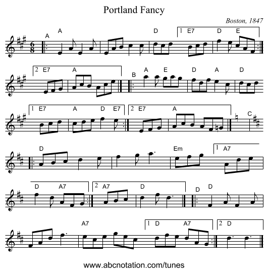 Portland Fancy - staff notation