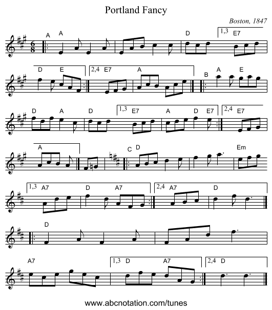 Portland Fancy - staff notation