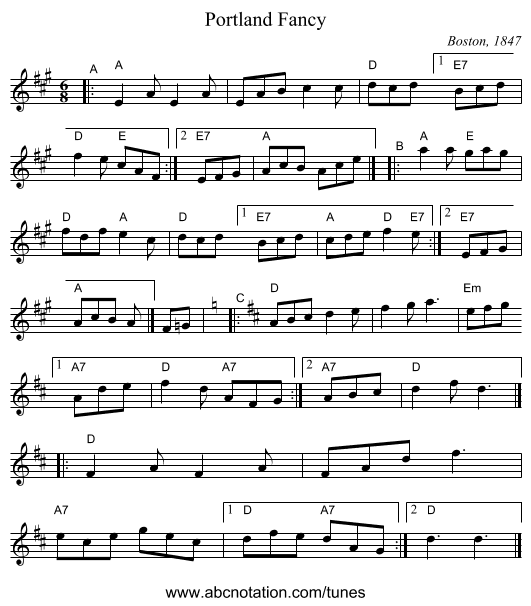 Portland Fancy - staff notation