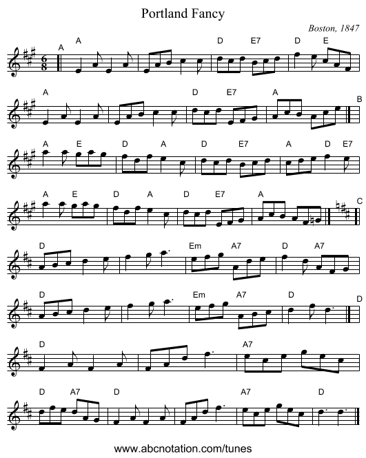 Portland Fancy - staff notation