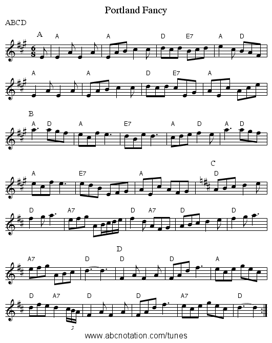 Portland Fancy - staff notation