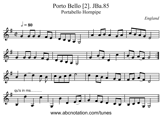 Porto Bello [2]. JBa.85 - staff notation