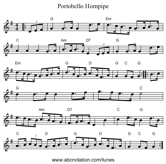 Portobello Hornpipe - staff notation