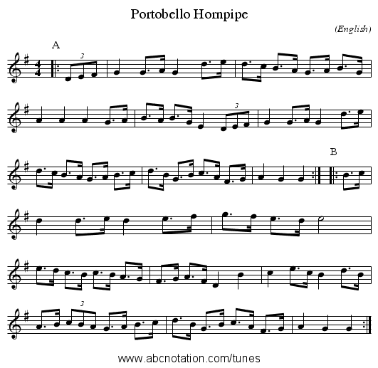 Portobello Hornpipe - staff notation