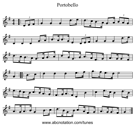 Portobello - staff notation
