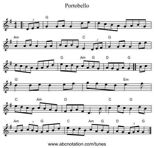 Portobello - staff notation
