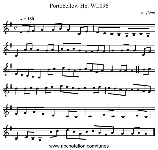 Portobellow Hp. WI.096 - staff notation