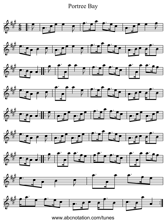 Portree Bay - staff notation