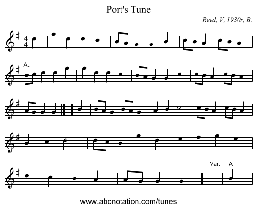 Port's Tune - staff notation