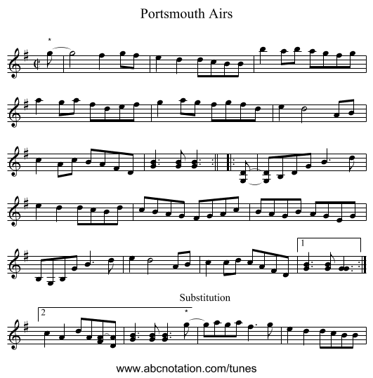 Portsmouth Airs - staff notation