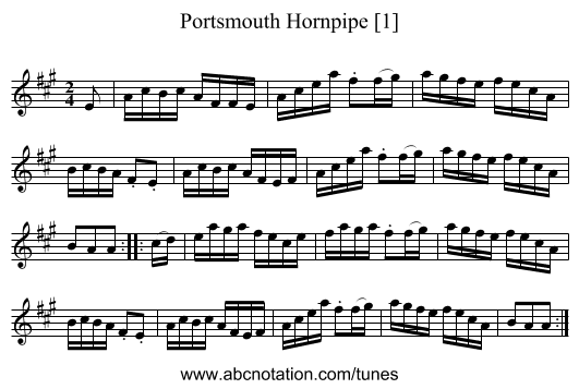 Portsmouth Hornpipe [1] - staff notation