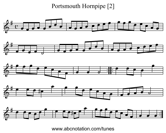 Portsmouth Hornpipe [2] - staff notation