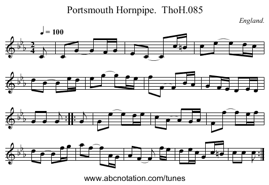 Portsmouth Hornpipe.  ThoH.085 - staff notation