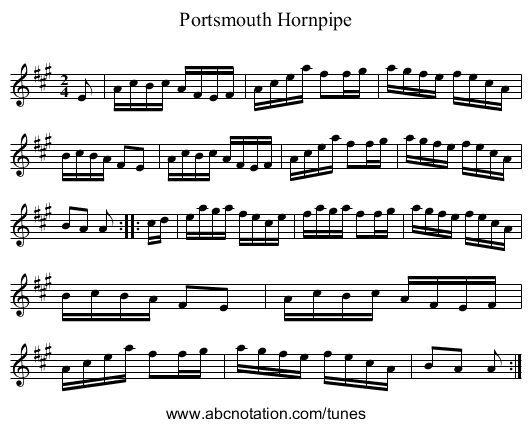 Portsmouth Hornpipe - staff notation