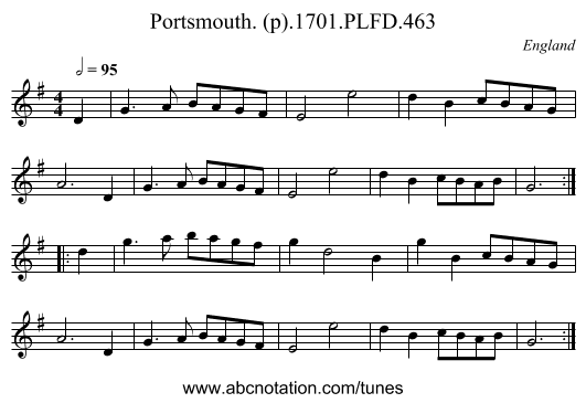 Portsmouth. (p).1701.PLFD.463 - staff notation