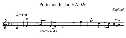 Portsmouth,aka. HA.026 - staff notation