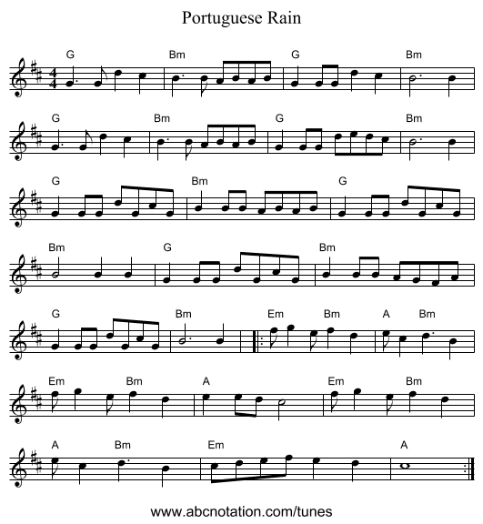 Portuguese Rain - staff notation