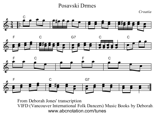 Posavski Drmes - staff notation