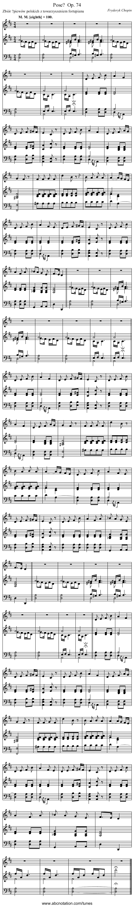 Pose? Op. 74 - staff notation