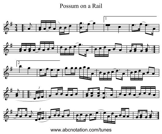 Possum on a Rail - staff notation