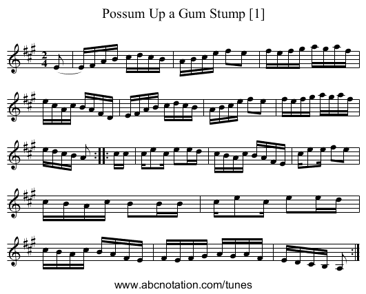 Possum Up a Gum Stump [1] - staff notation