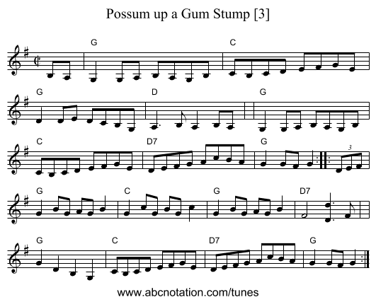 Possum up a Gum Stump [3] - staff notation