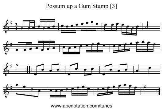 Possum up a Gum Stump [3] - staff notation