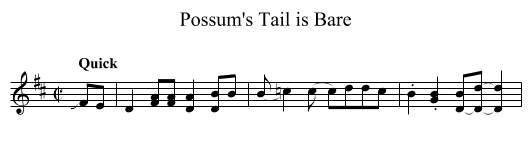 Possum's Tail is Bare - staff notation
