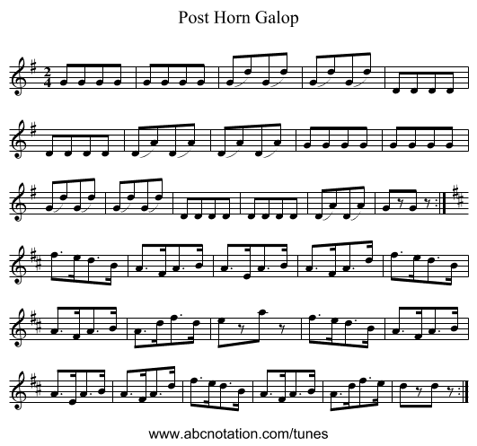 Post Horn Galop - staff notation