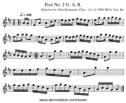 Post No. 2 G. A. R. - staff notation