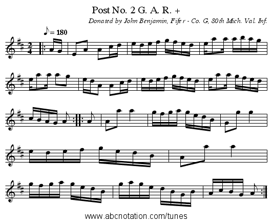 Post No. 2 G. A. R. + - staff notation