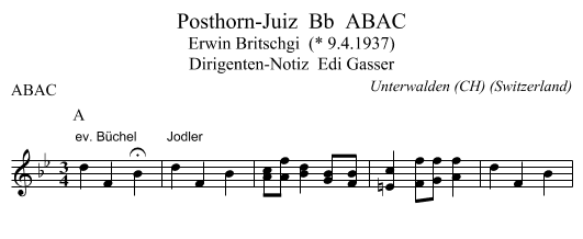 Posthorn-Juiz  Bb  ABAC - staff notation