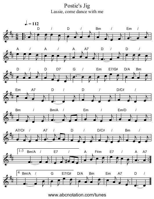Postie's Jig - staff notation