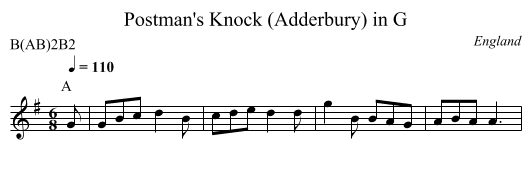 Postman's Knock (Adderbury) in G - staff notation