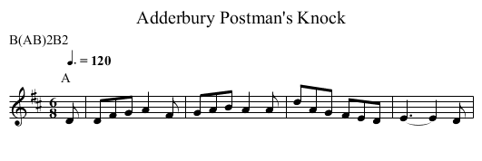 Postman's Knock, Adderbury - staff notation