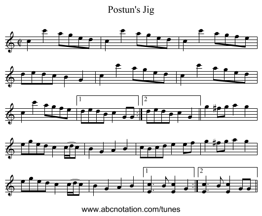 Postun's Jig - staff notation