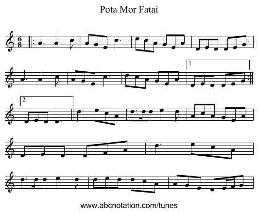 Pota Mor Fatai - staff notation