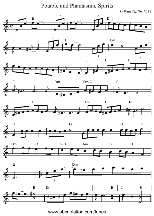 Potable and Phantasmic Spirits - staff notation