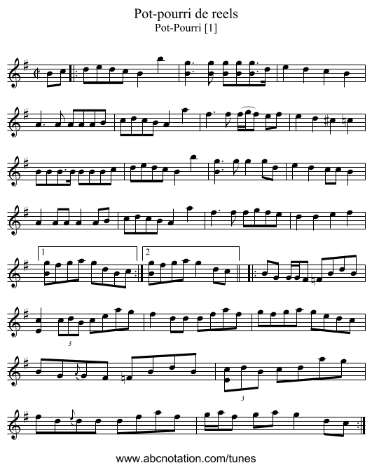 Pot-pourri de reels - staff notation