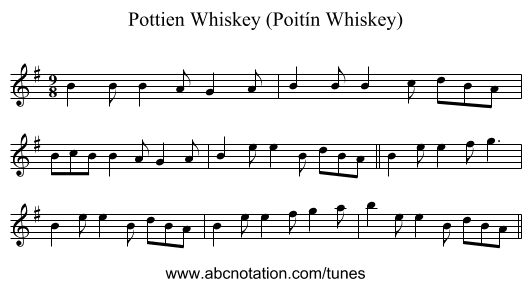 Pottien Whiskey (Poitín Whiskey) - staff notation