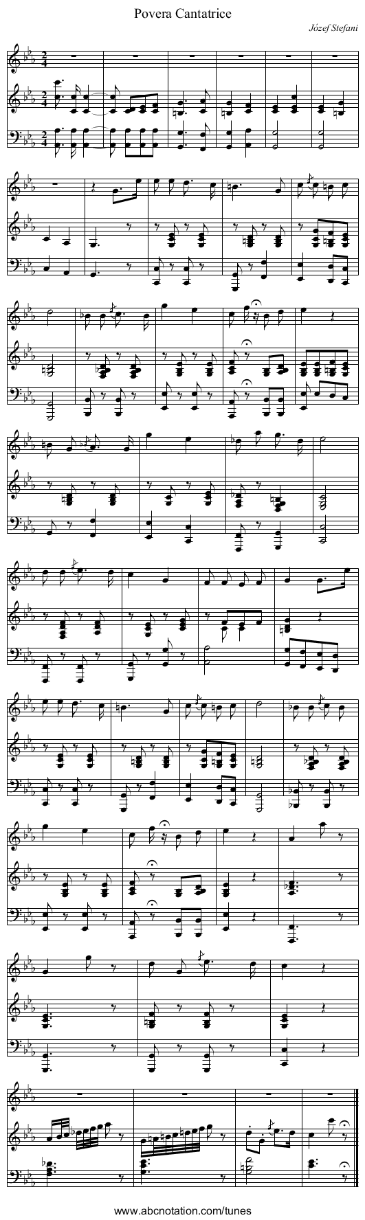 Povera Cantatrice - staff notation