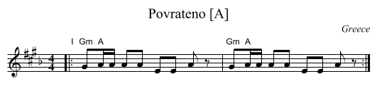 Povrateno [A] - staff notation