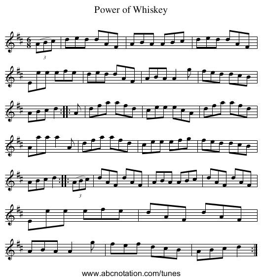 Power of Whiskey - staff notation